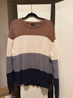 J. Crew Men’s Striped Crewneck Sweater — Brown, Cream, Gray, Navy